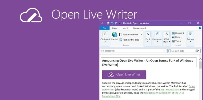 Open continue. Windows Live writer.