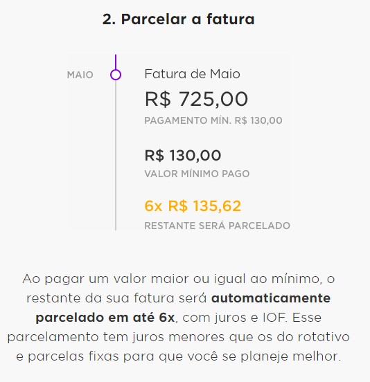 Nubank reduz taxa do parcelamento após o uso do crédito rotativo