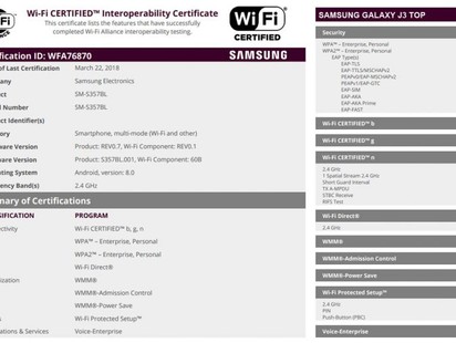 Samsung Galaxy J8 (2018) Gets Certified By Wi-Fi Alliance