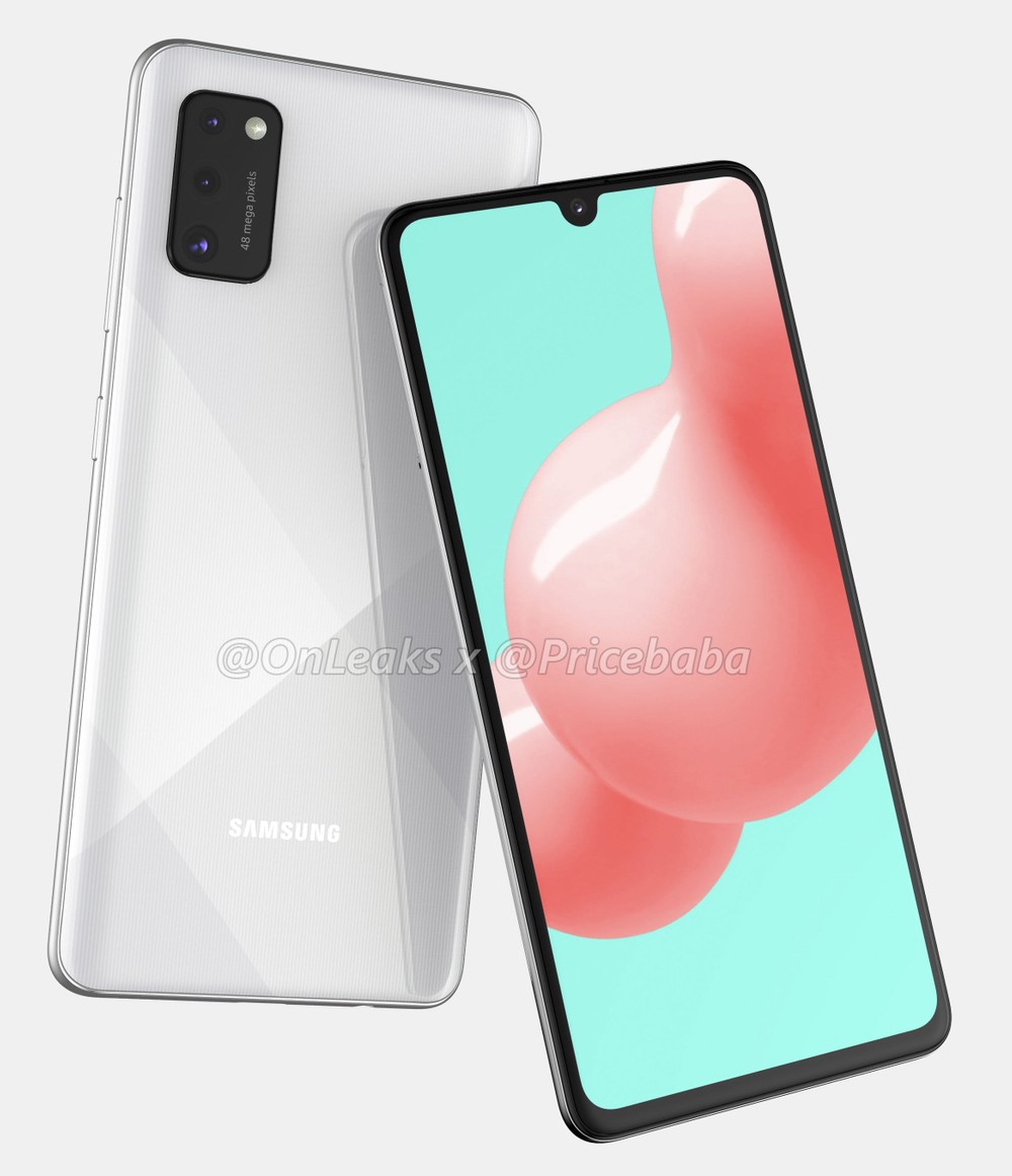 Samsung Galaxy A41 surge em render com notch Infinity-U e Samsung Galaxy A41 surge em render com notch Infinity-U e