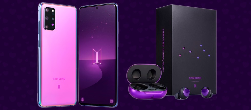 VersÃ£o BTS do Galaxy S20 Plus e fones Bluetooth Buds+