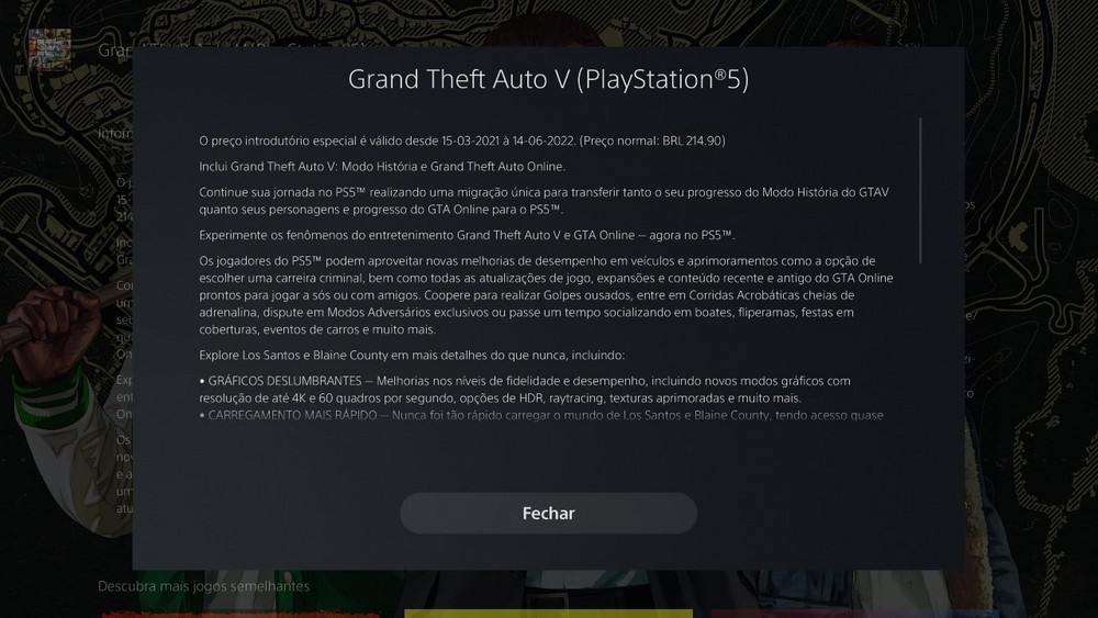 GTA V de PS5 custará R$ 53,73 na PS Store por 3 meses