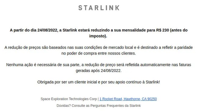 Preço da mensalidade da internet via satélite da Starlink reduz em mais de  50% no Brasil 