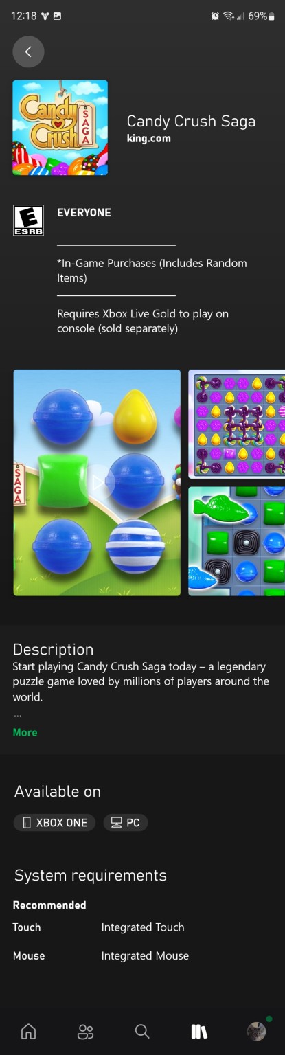 Candy Crush Saga para Xbox aparece no aplicativo Xbox