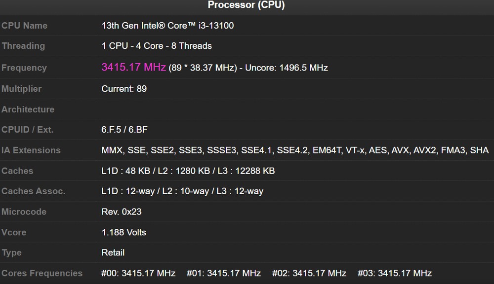 Processador Intel Core I3-13100, 4-Core, 8-Threads, 3.4GHz