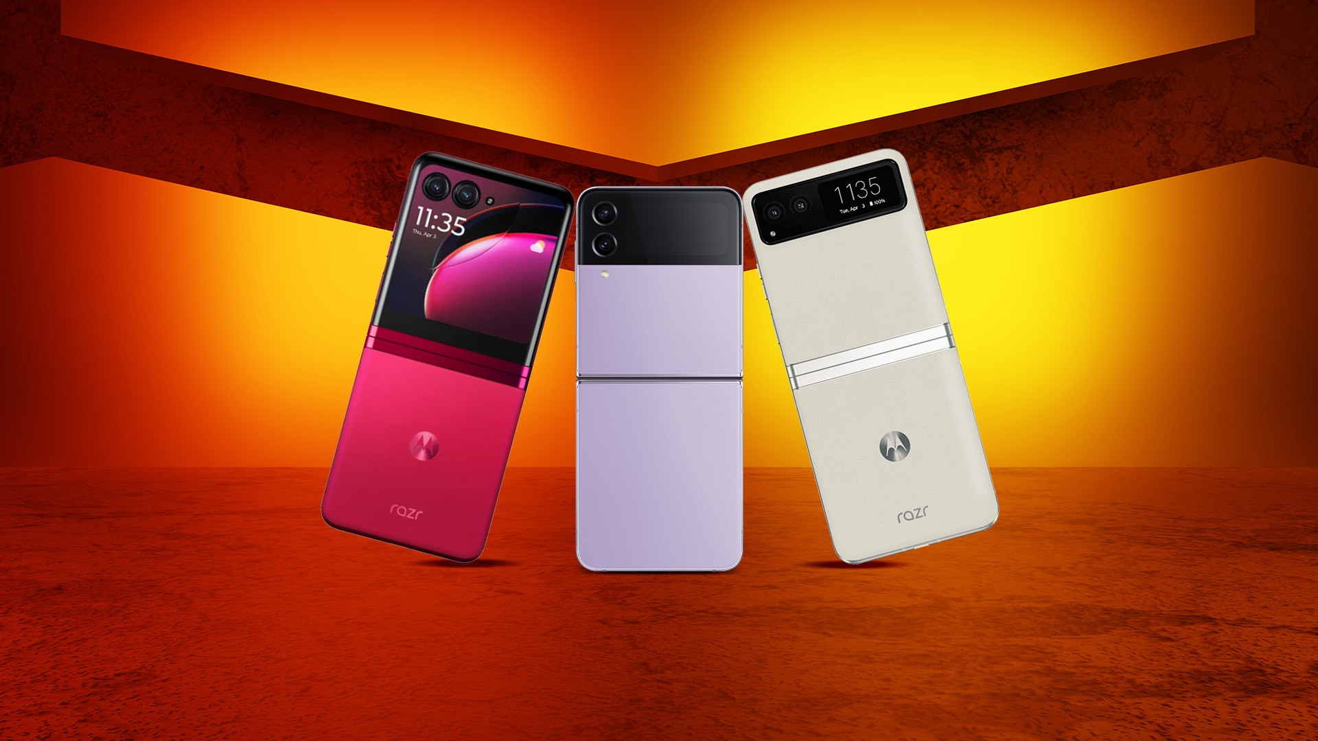 Fullsize comparison Motorola Razr 40 lineup vs Galaxy Z Flip 4 and