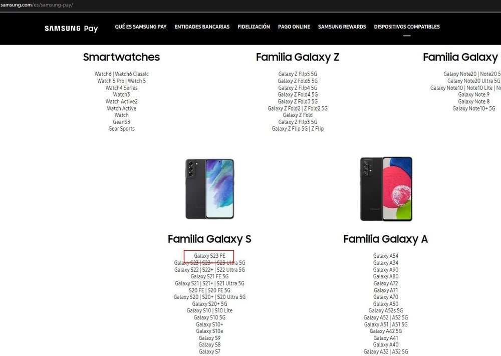 Galaxy S23 FE surge em site de suporte do Samsung Pay 
