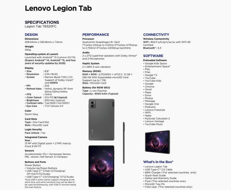 Tablet gamer: Lenovo Legion Tab pode chegar ao mercado global com