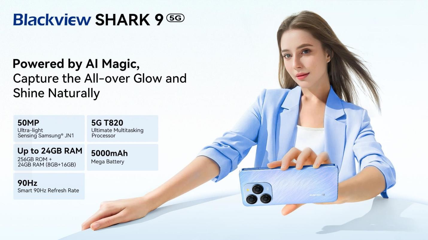 Blackview SHARK 9 5G estreia no AliExpress com IA, câmera de 50 MP
