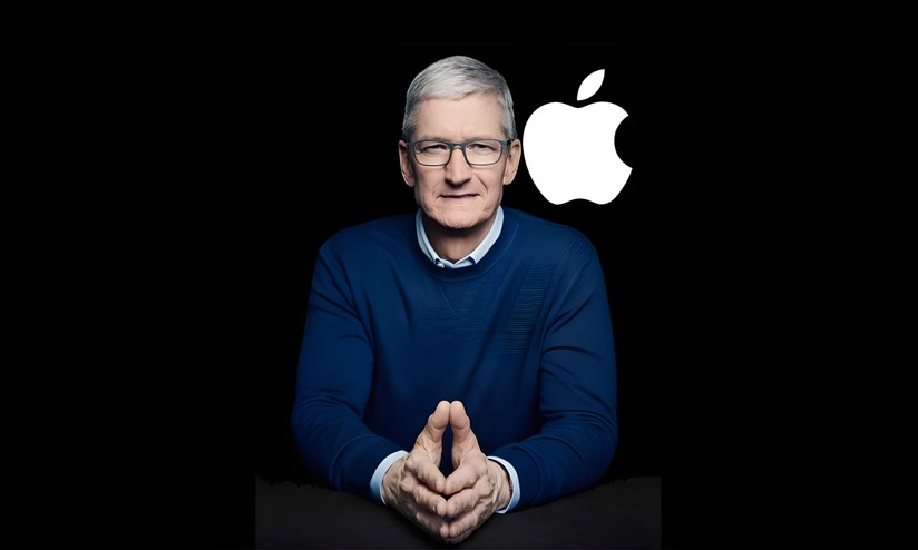 Logotipo da Apple em um fundo escuro, com menção à WWDC e inteligência artificial