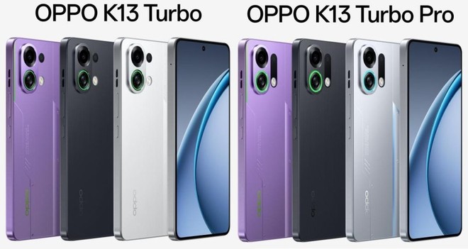 Visão traseira dos OPPO K13 Turbo e Turbo Pro mostrando as câmeras duplas e acabamento elegante