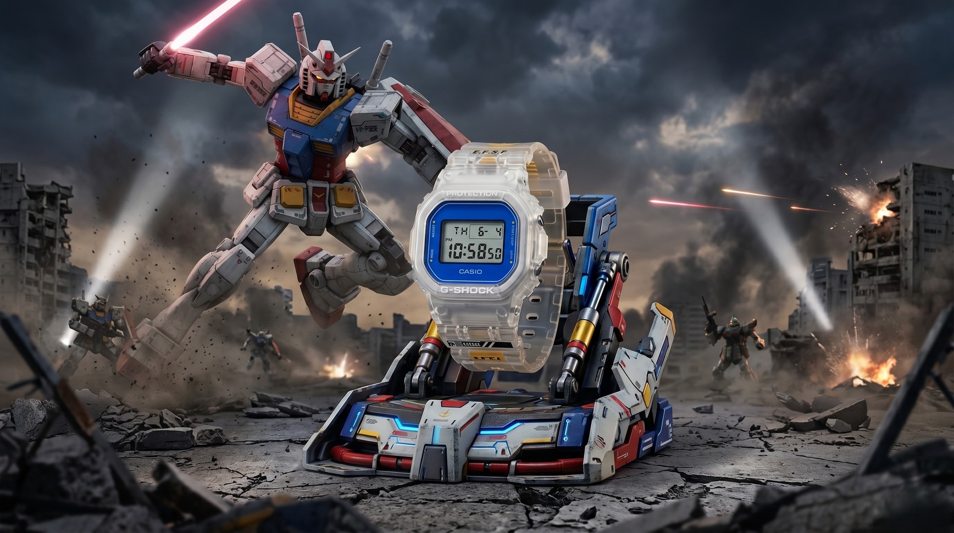 Casio lança relógio G-Shock de Mobile Suit Gundam com corpo translúcido e estojo militar