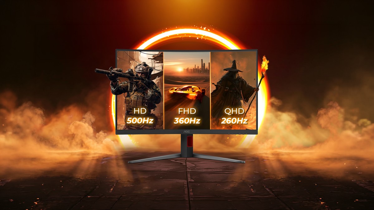 AOC lança seu primeiro monitor gamer com função Tri-Mode, tela curva e taxa de até 500 Hz