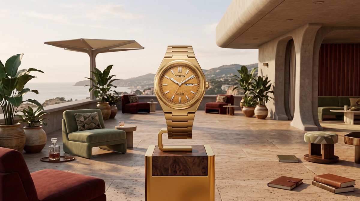 De volta aos anos 70: Citizen lança relógio em titânio reforçado com tom dourado e Eco-Drive