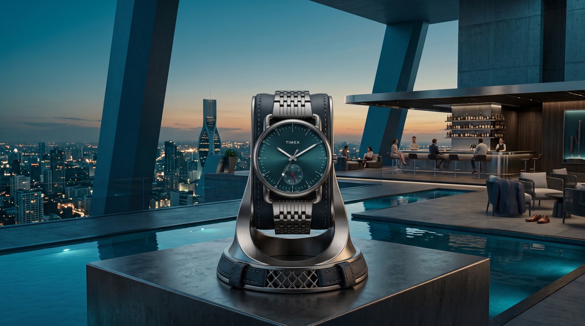 Elegante e acessível: Timex lança relógio com mostrador azul-petróleo e pulseira em aço escuro