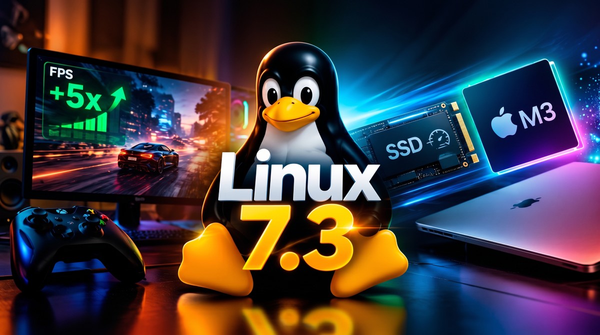 Linux 7.3 é lançado com até 5x mais fps para gamers, SSDs mais rápidos e suporte ao Apple M3