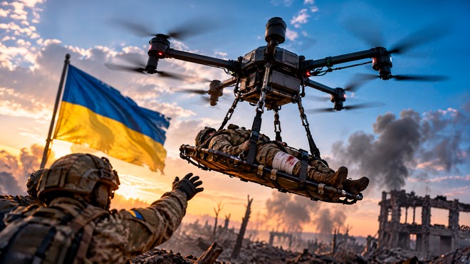 Ucrânia usa drones de carga pesada para resgatar soldados feridos do campo de batalha - Foto